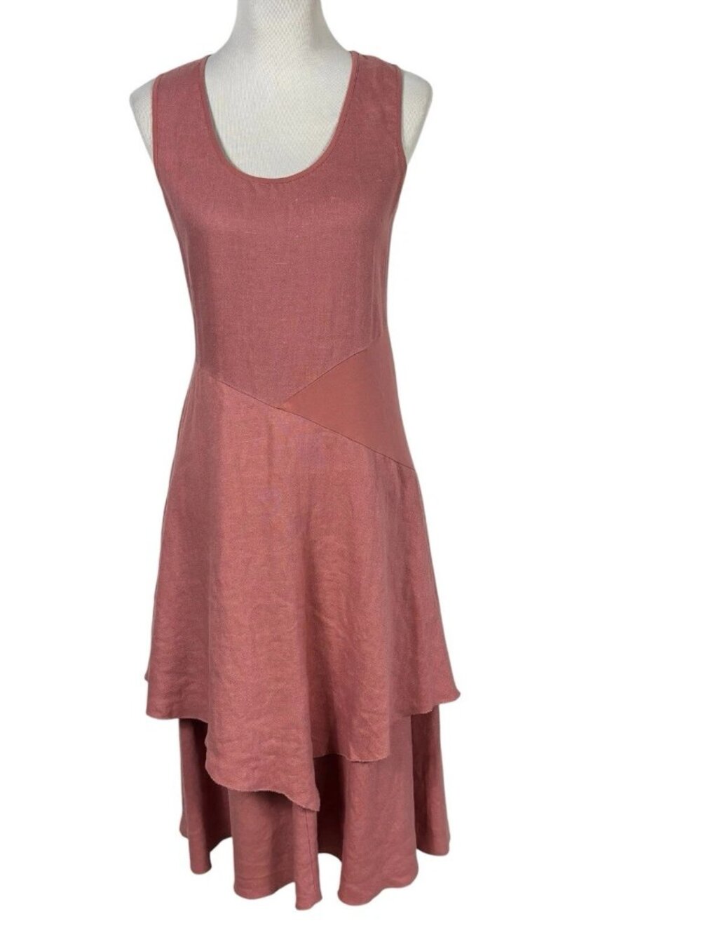 Sundance Women Sz S Dress 100% Linen Asymmetrical Layered Sleeveless Blush Pink - Picture 2 of 12